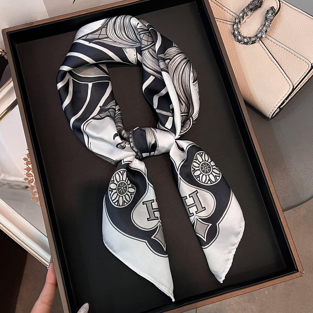 Horse Simulation Silk Printed Silk Scarf Square Scarf Premium Shawl Sunscreen Neck Small Square Scarf Headband