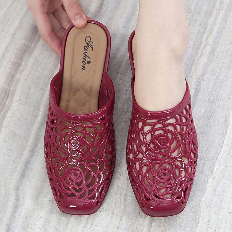 Уличные полые женские шлепанцы на среднем каблуке и женские сандалии, пляжные шлепанцы, повседневная оригинальная низкая цена, дешевая ликвидационная обувь