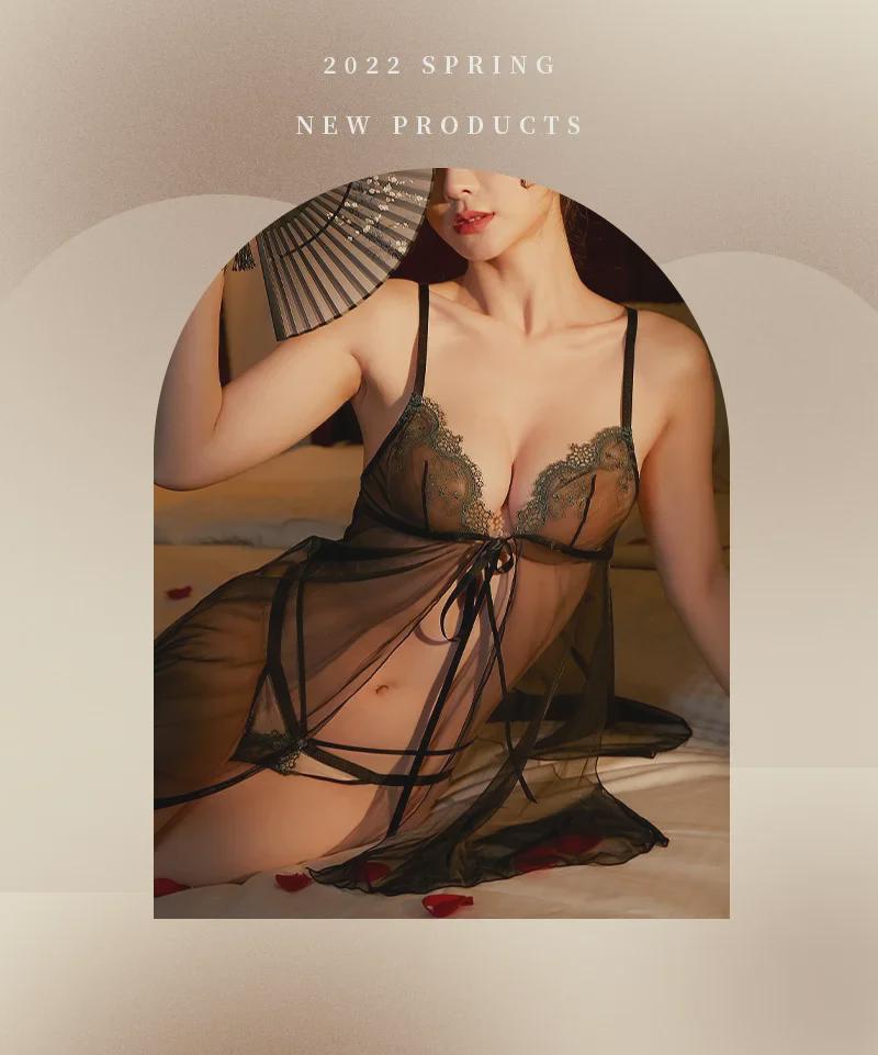 Ночная рубашка с подвязками из французского кружева и атласный комбинезон с дышащей тканью, Т-образной спинкой и воротником-стойкой