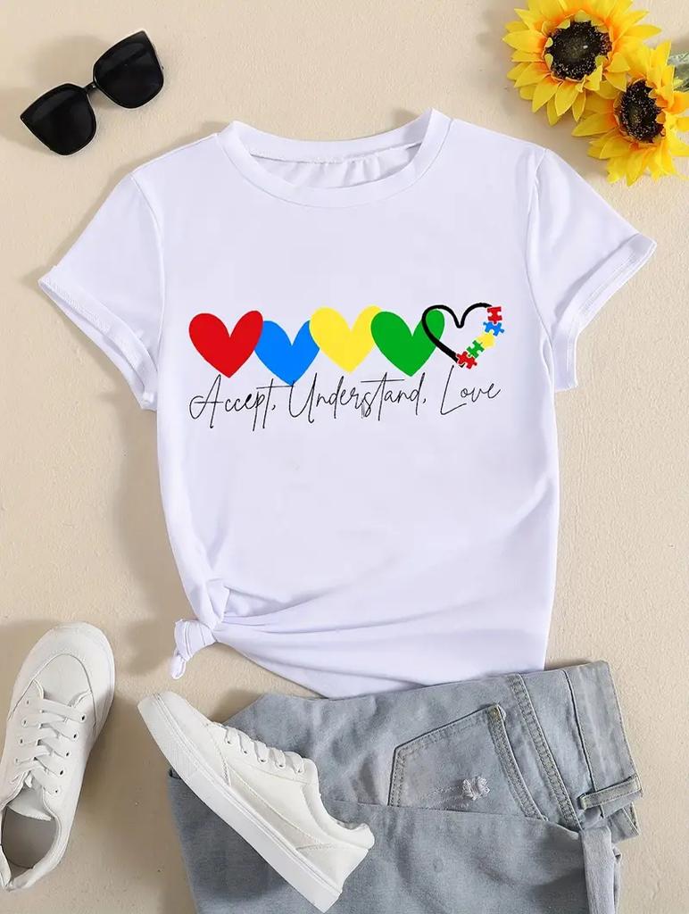 Модная женская повседневная белая футболка с 6 персонализированными принтами, круглым вырезом, короткими рукавами