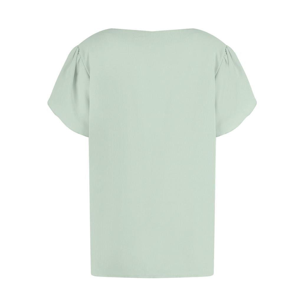 Women's V-Neck Short Sleeved  Solid Color Fashionable Button Top