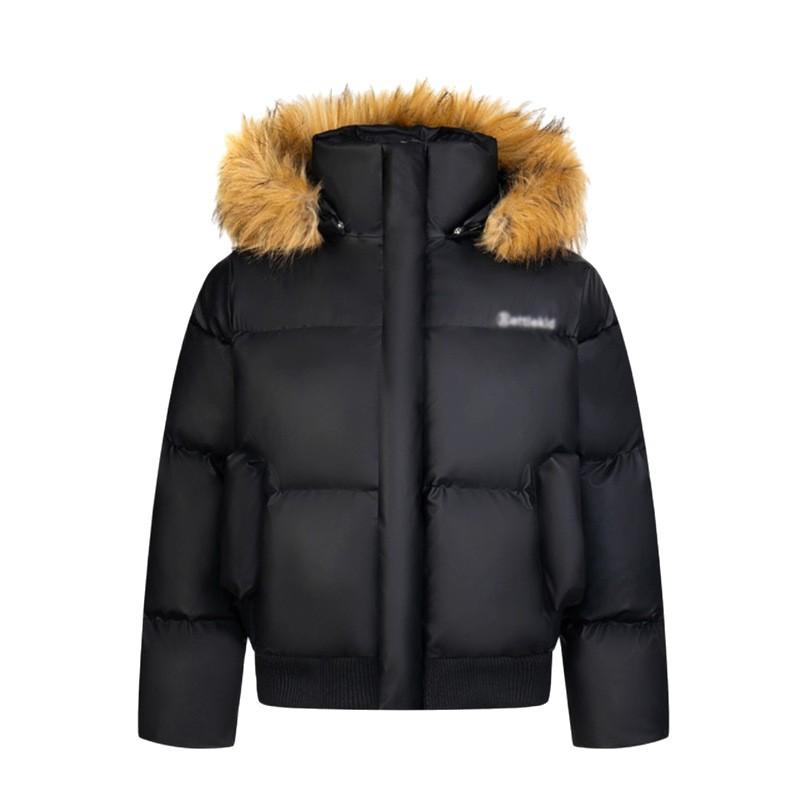 Хлопковое пальто, Утепленное пуховым хлопковым пальто, Женское короткое из искусственной кожи в стиле ретро, Корейская версия, Для невысоких, Большой меховой воротник, Стиль колледжа