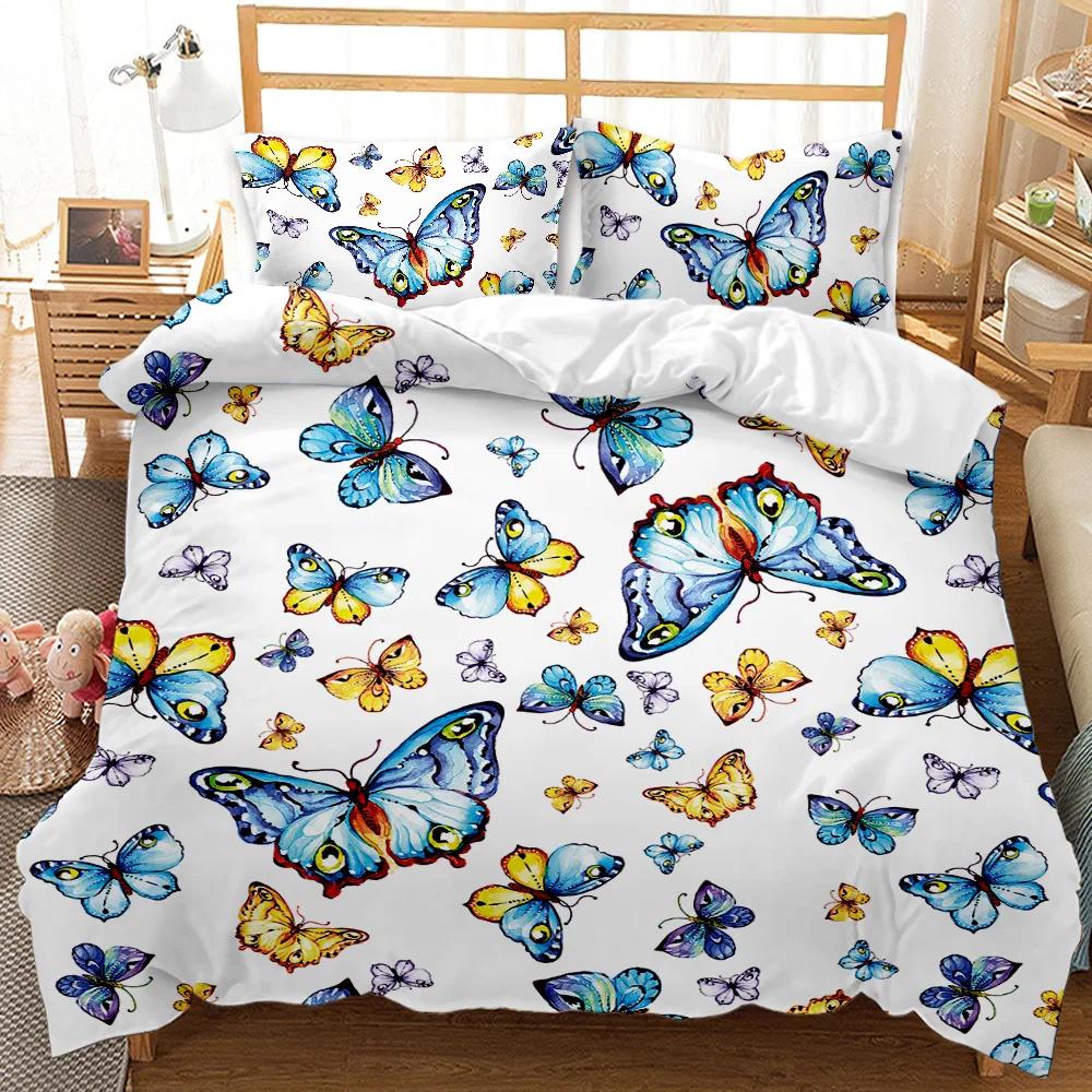 Butterfly Duvet Cover Girls Women Spring Blue Golden Butterfly Bedding Set Animal Double Queen King Size Polyester Qulit Cover