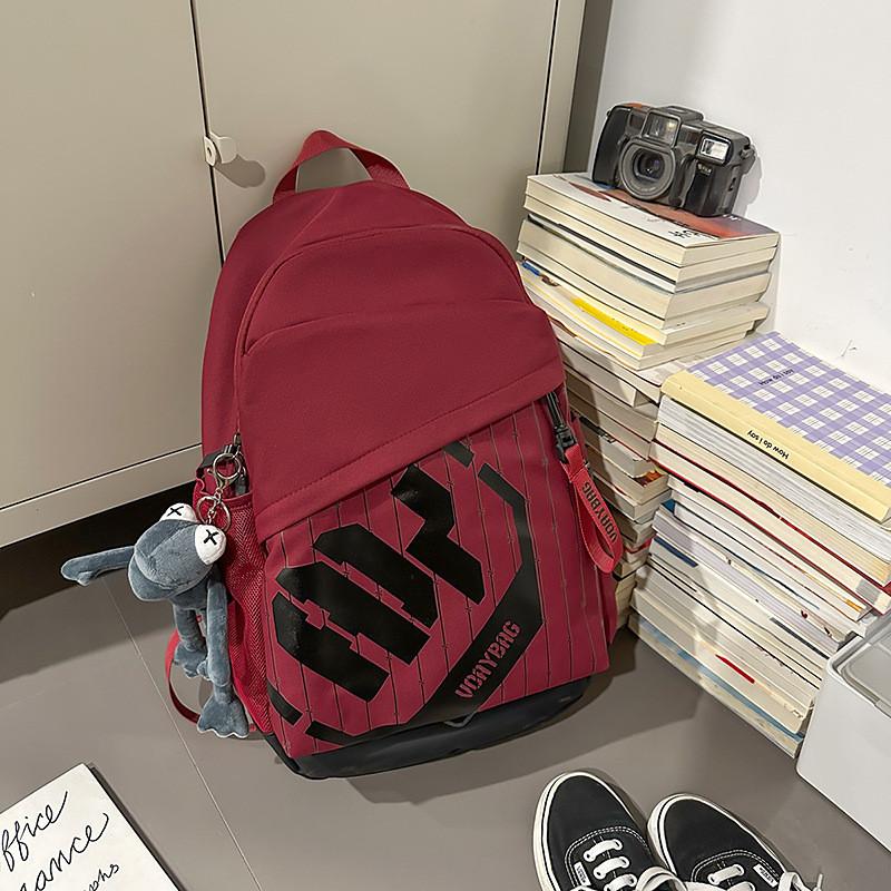 Big Simple Capacity Backpack With Letter Decoration And Stripe Design Daily For