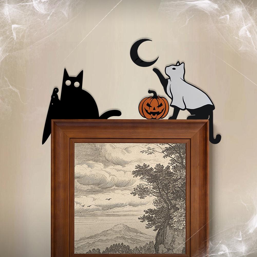 Halloween Cat Door Topper Door Frame Decor Decorative Black Cat Door Corner Decor Creative Door Right Angle Sign for Home Office