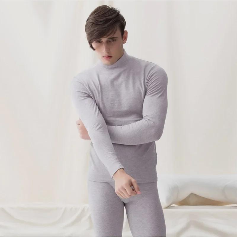 Men's Medium Turtleneck Thermal Underwear Set with Velvet, Autumn/Winter Dad Suit