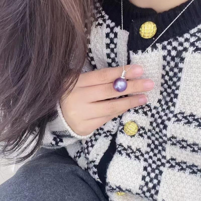 Zhengyuan freshwater purple Edison pearl pendant female s925 sterling silver universal pacifier buckle simple versatile collarbone chain