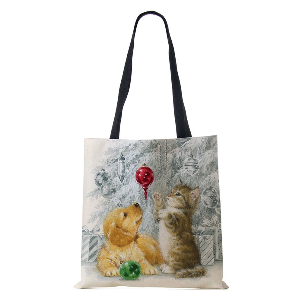 Рождественская елка Подарок Харадзюку Холщовая сумка-шоппер Рождественская собака Женская многоразовая сумка через плечо Большая вместимость Складная сумка для хранения KTY