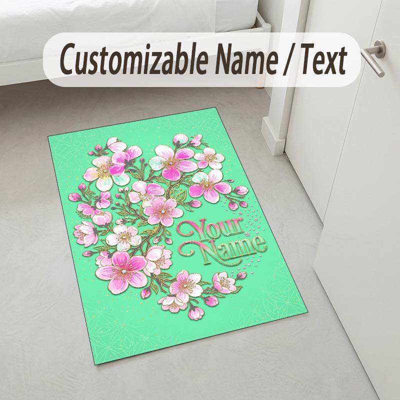 Cherries Disco Ball Theme Soft Crystal Velvet Rug Custom Name & Text Print Non Slip Floor Rug for Bedroom Living Room