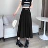 Women's High Waist A-Line Pleated Midi Skirt - Spring/Summer Solid Color Full Flare Design