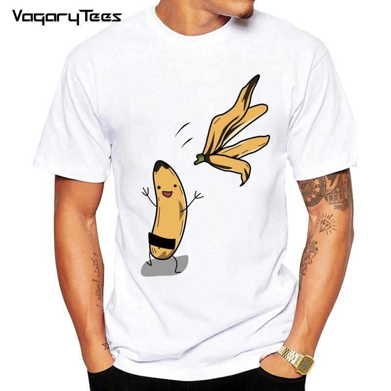 Casual Funny T-Shirt Men Naked Banana Cartoon Print Short Sleeve O-Neck T Shirt Men Summer Humor Joke Tee Homme Top