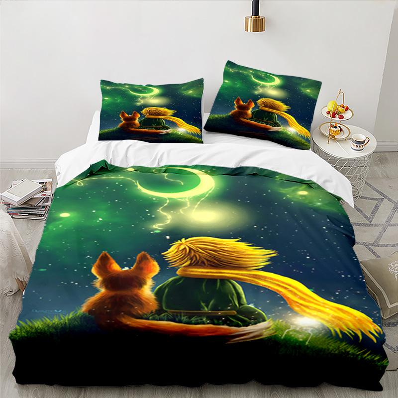 3PCS Little Prince Bedding Set Printed Duvet Cover Closure Includes 1 Duvet Cover & 2 Pillowcases for All Seasons Bedroom Decor