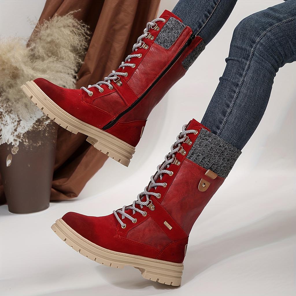 Women's Trendy Platform Boots 2024 Winner Fashion Lace Up Side Zipper Dress Women Shoes Women Comfortable Brown Long Boots