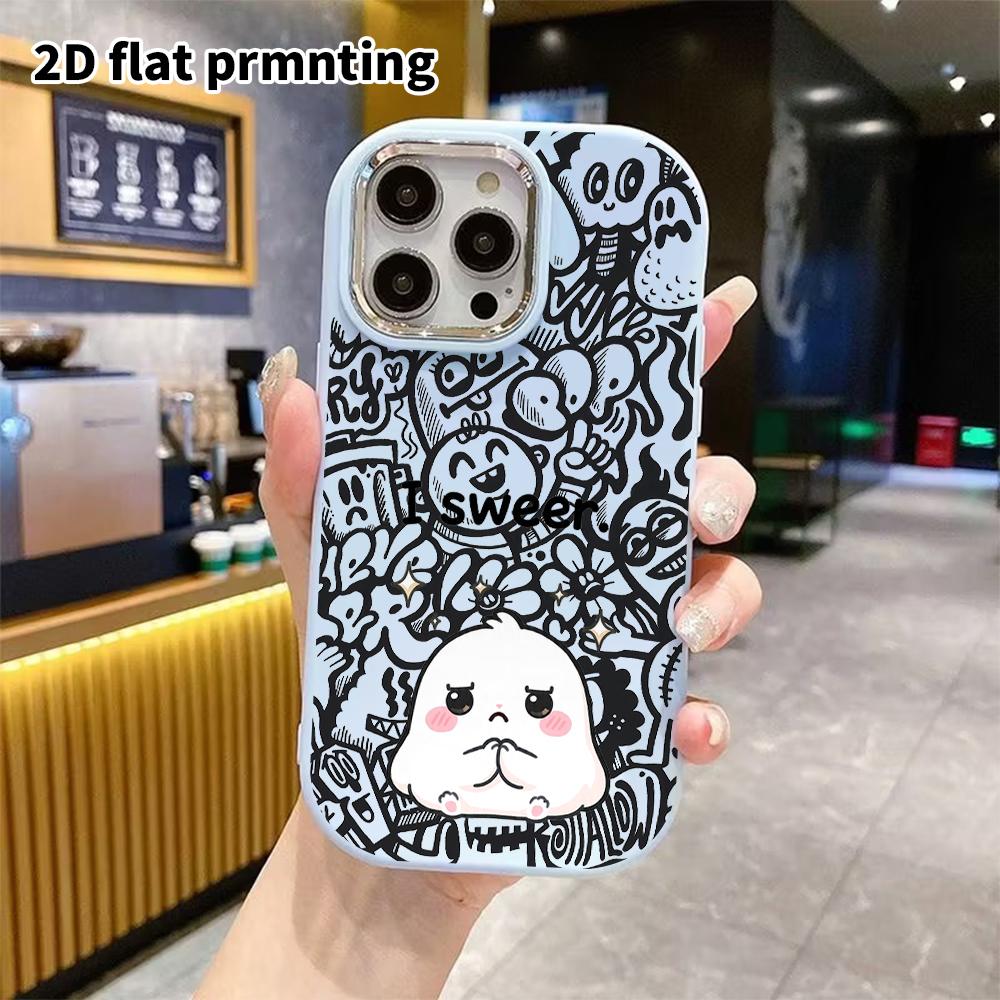 Phone case: 2D flat design suitable for iPhone 18 17 16 15 14 13 Pro protective case, couple style, little white bun, Christmas and Halloween gift