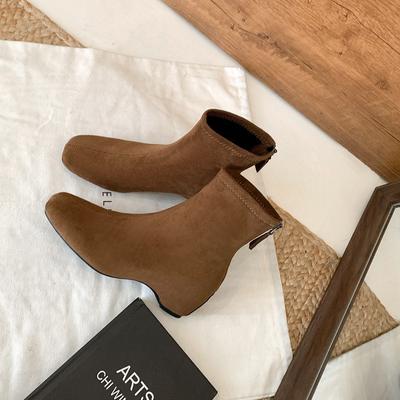 Новые ретро универсальные тонкие ботильоны на каблуке-рюмочке с квадратным носком, с внутренней платформой, на молнии, темпераментные тонкие короткие ботильоны женские осень-зима