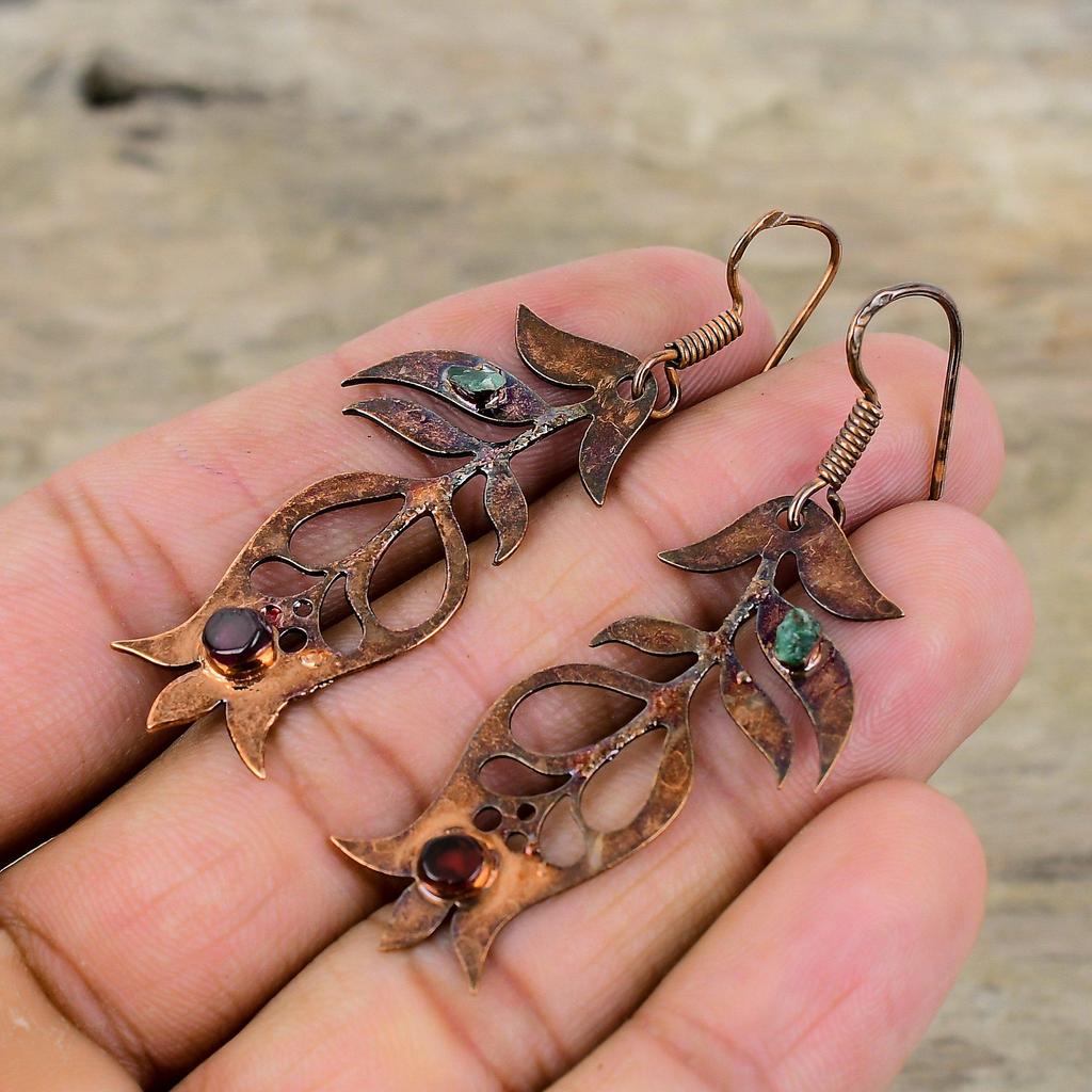 Pink & Green Tourmaline Rough Earring Electroformed Copper Earrings Handmade Dangle Earrings Engagement Gift Electroformed Gemstone Jewelry