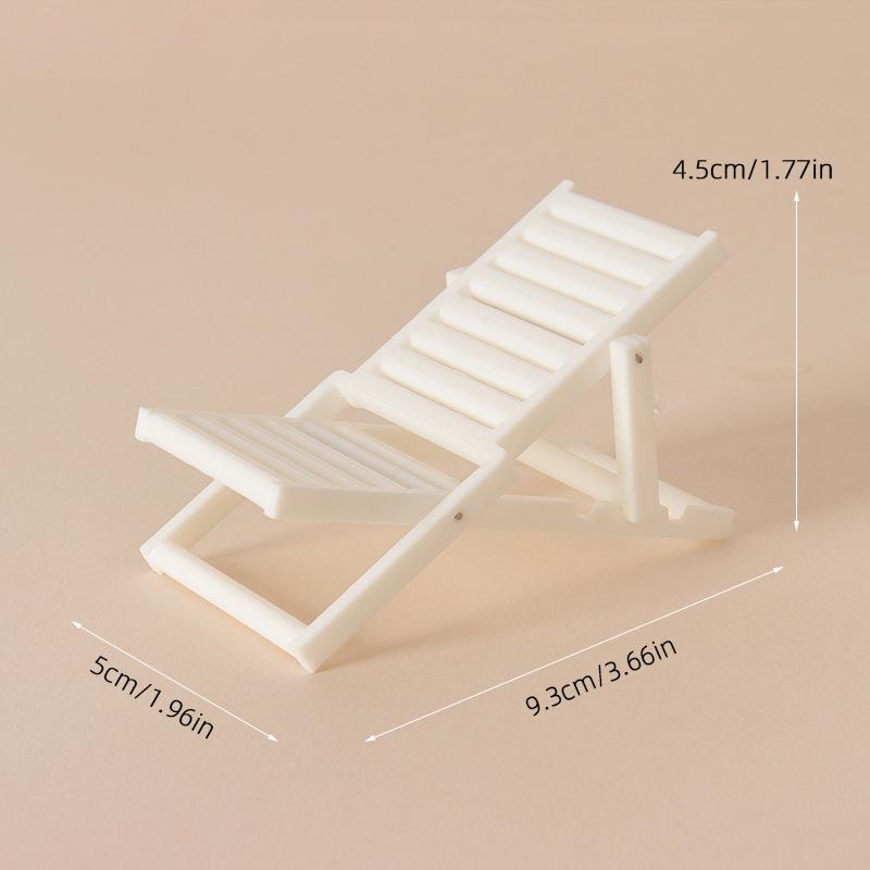 1 12 Mini Wooden Foldable Beach Chair Dollhouse Deck Chair Model Furniture for Kids DIY Backyard Scene Set
