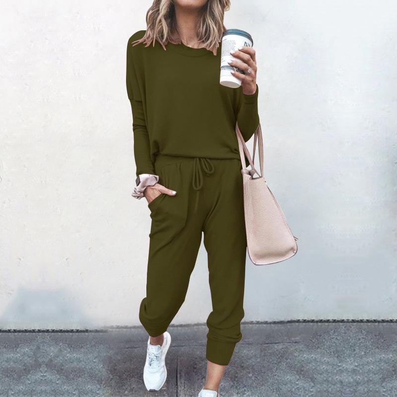 Женский свободный однотонный повседневный костюм с длинными рукавами