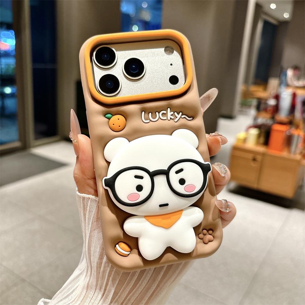 Мультяшный медведь с самоиронией, чехол-подставка для телефона для iPhone 11/12/13/14/15/16/17/PRO MAX