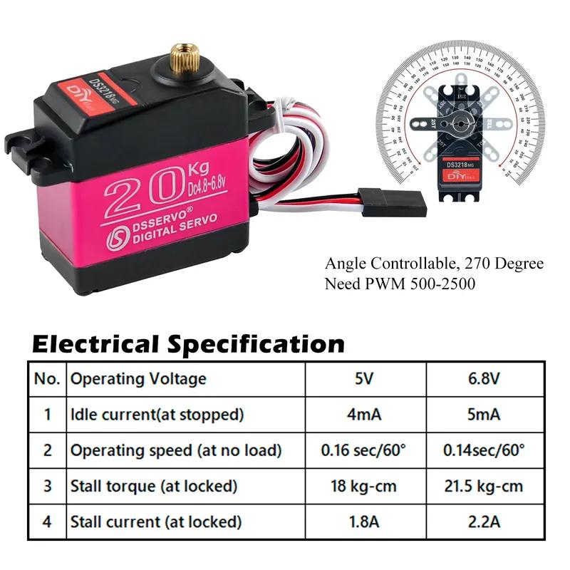DS3218 PRO Waterproof Servo 20KG 180 270 Degree High Speed servo Metal Gear Digital Servo RC Servo for 1/8 1/10 Scale RC Cars