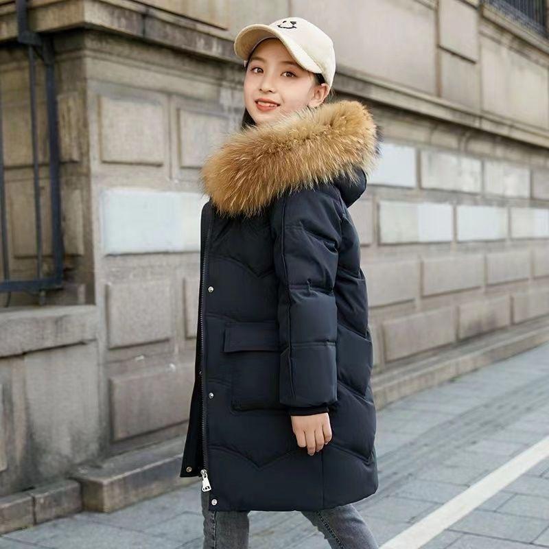 Модная хлопковая пуховая куртка для девочек средней длины, зимняя утепленная куртка для девочек