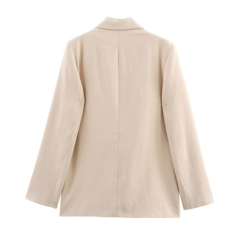 Womens Linen Blend Cropped Blazer Pleated Wide-Leg Pants Set Casual Outfit
