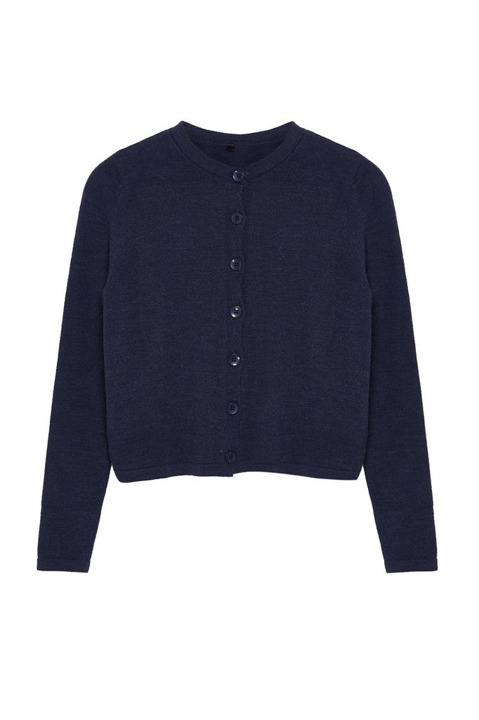 Women's Elegance Style Cardigan Navy Blue Woolen Jacket Look Knitwear Cardigan