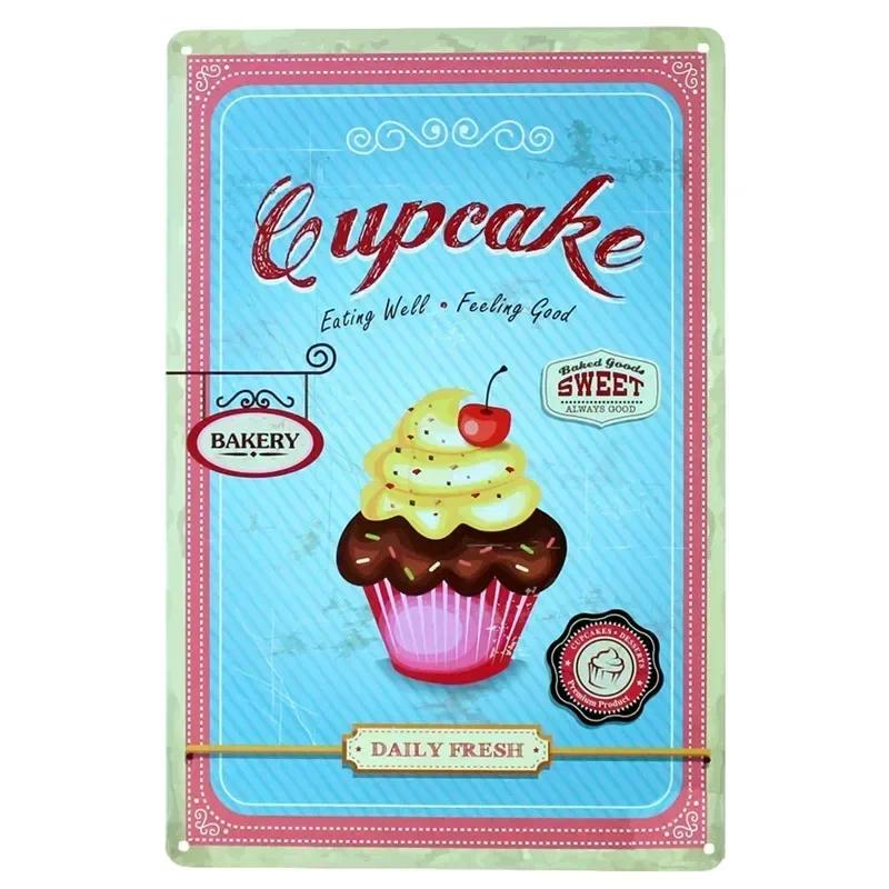 Metal Painting Signs Cake Dessert Hamburger Plaque Bar Pub Bakery Cafe Creative Gifts Iron Signs Wall Decor Wall Plate Pendant