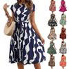 Women's Casual Fashion Abstract Print Pleated Cuff Dress