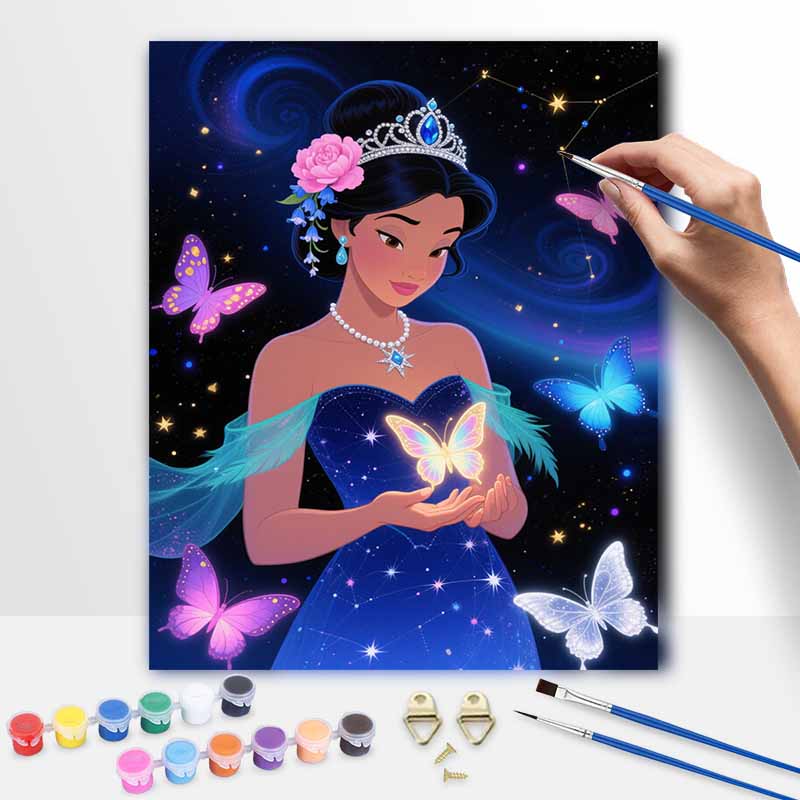 Disney princess butterfly night sky oil painting hand painting coloring painting handmade diy home decoration gift