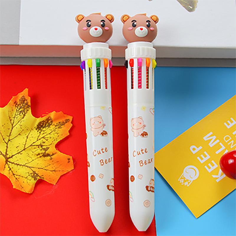 Cartoon Multi-Color Ballpoint Pen - 10 Colors for Cute Graffiti and Art, Ideal for Students