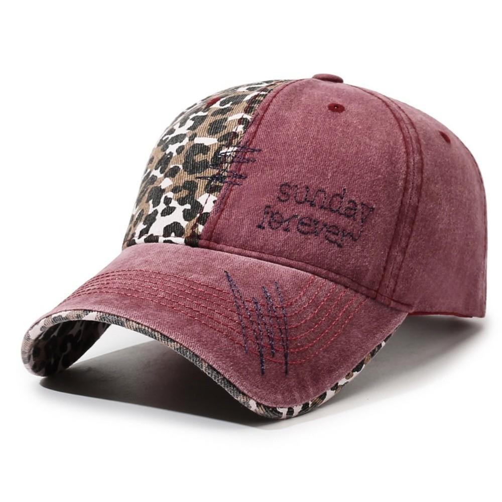 Sunday Foreve Embroidered Leopard Patchwork Baseball Cap Distressed Hip Hop Peaked Cap Washed Cotton Sunscreen Trucker Hat