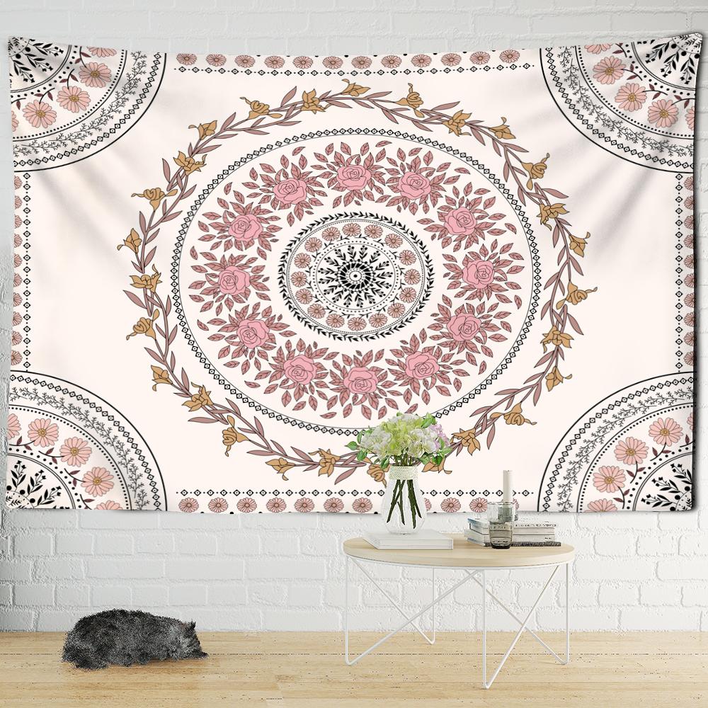 Розовые цветы Мандала гобелен настенный в богемном стиле хиппи эстетика комнаты искусство домашний декор фоновая ткань