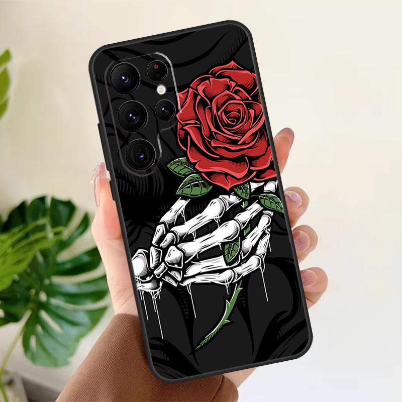 Мягкий чехол с рисунком «Скелетная рука и роза» в готическом стиле для Samsung Galaxy S21 S22 S23 S24 S25 Ultra S9 S10 Plus S20 FE S24 FE