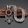 New High Quality Norse Mythology Vikings Odin Crow Wolf Head Pendant Necklace Emperor Chain Necklace