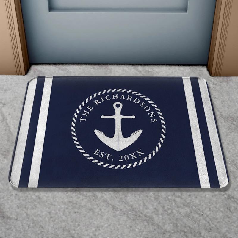 Anti-slip door mat, nautical compass sailboat rope anchor decorative floor mat, indoor and outdoor bathroom carpet