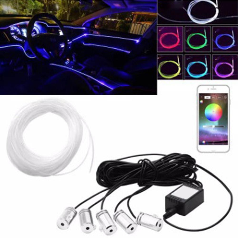 Светодиодные лампы для салона автомобиля, RGB оптоволоконная атмосфера, комплект неонового освещения с дистанционным управлением через приложение, автоматические декоративные лампы