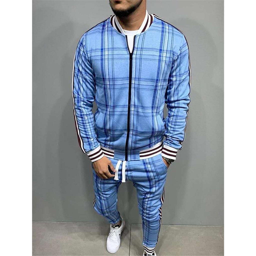 Zipper Set Colorful Plaid Men Casual Autumn Tracksuit Set Male Sweatshirt Pocket Fashion Jackets Men Tracksuit Sets Mens Set