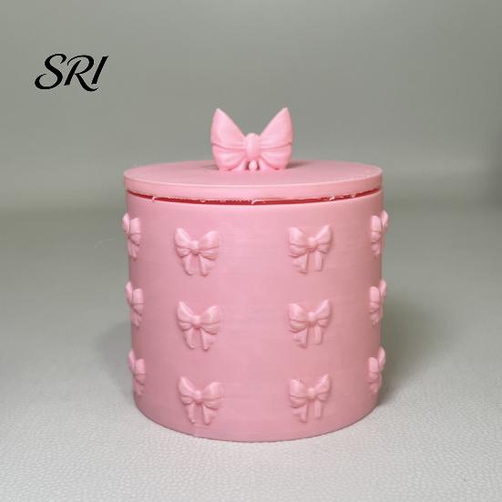 PLA Material Storage Box 3D Bow Decor Holder with Lid Moisture-Proof Dustproof Snack Jar Durable Organizer for Cotton Pads Jewelry Swab