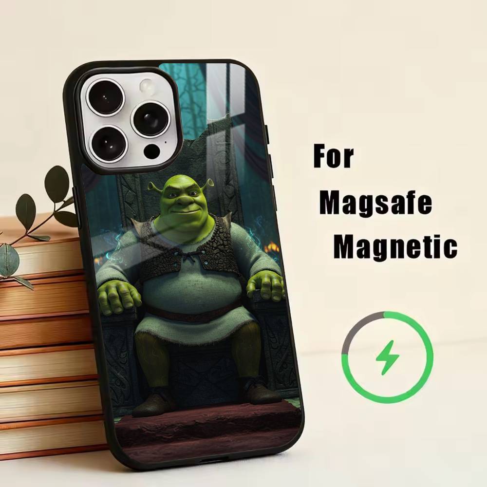 Милый чехол для телефона S-Shrek для iPhone17,16,15,14,13,12,11 Plus,Pro Магнитный с беспроводной зарядкой Magsafe
