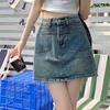 Уникальная очаровательная юбка до середины бедра, субвинтажная, тонкая, с карманом, с разрезом, короткая юбка А-силуэта, облегающая бедра, женская летняя модная джинсовая короткая юбка