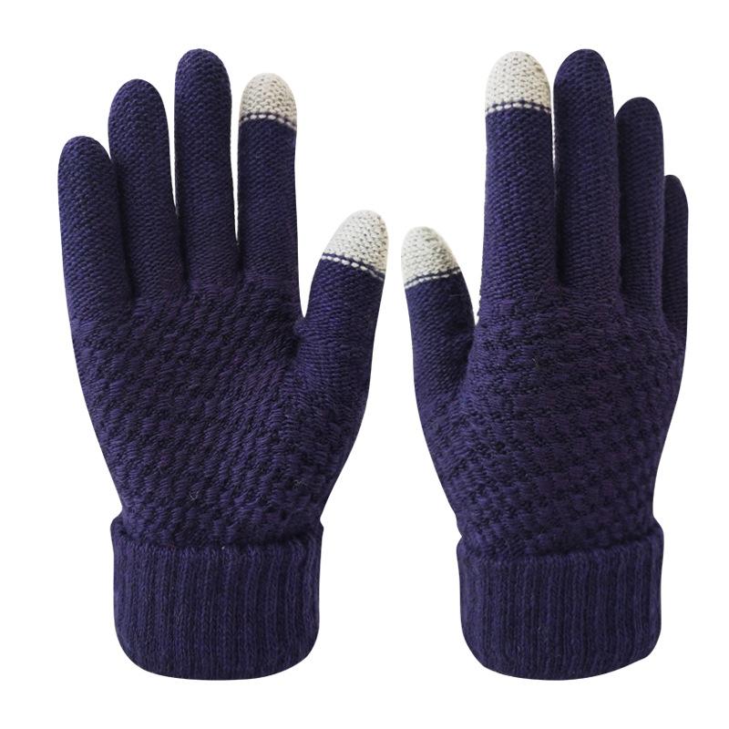 Touch Screen Gloves Winter Unisex Thick Fleece-Lined Wool Non-Slip Riding Finger Cold-Proof Knitted Warm Gloves for Couples
