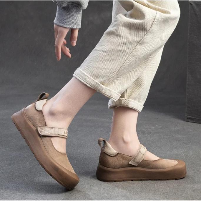 Johnature Повседневная обувь на толстой подошве с круглым носком из натуральной кожи, удобная женская обувь на плоской платформе