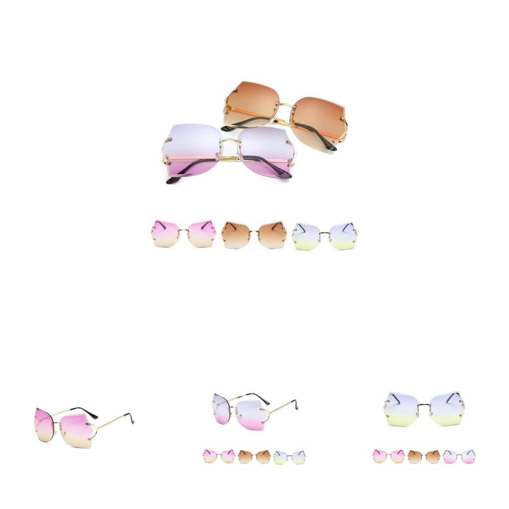 Women Rimless Transparent Glasses Oversized Clear Lens Sunglasses Gradient Color