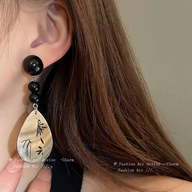 Silver needle dripping oil water drop fringed earrings antique literary and versatile earrings new Chinese retro temperament earrings women