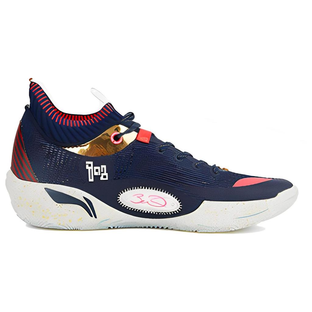 Li Ning Wade 808 Ultra Амортизирующие Скользкие Устойчивые к истиранию Низкие Баскетбольные кроссовки Мужские Синий Красный ABAS113-7