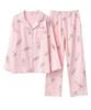 MowaLef Cotton Double Gauze Pajamas for Long Sleeve Top and Bottom Open and Comfortable Cute 100% Women, Set, Front, Collared, Spring, Summer, Fall,