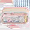 4 Layers Pencil Case Transparent Window Color Stitching DIY Badge Pen Bag Multi-functional Large Capacity