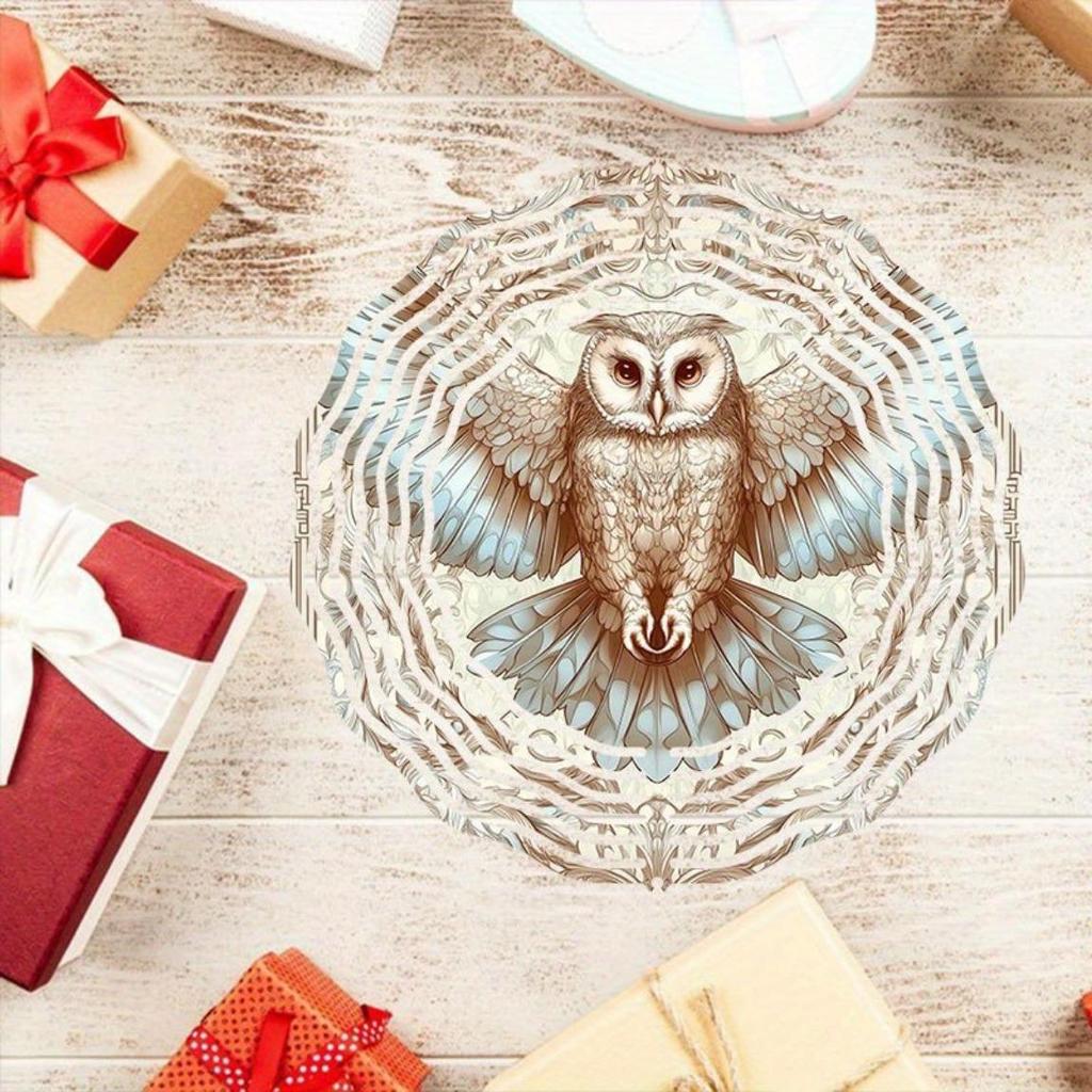 Металлический колокольчик ветра Сова Двунаправленный вращающийся спиральный дизайн Декор для сада на открытом воздухе Простая установка Не требует питания Подвесное украшение