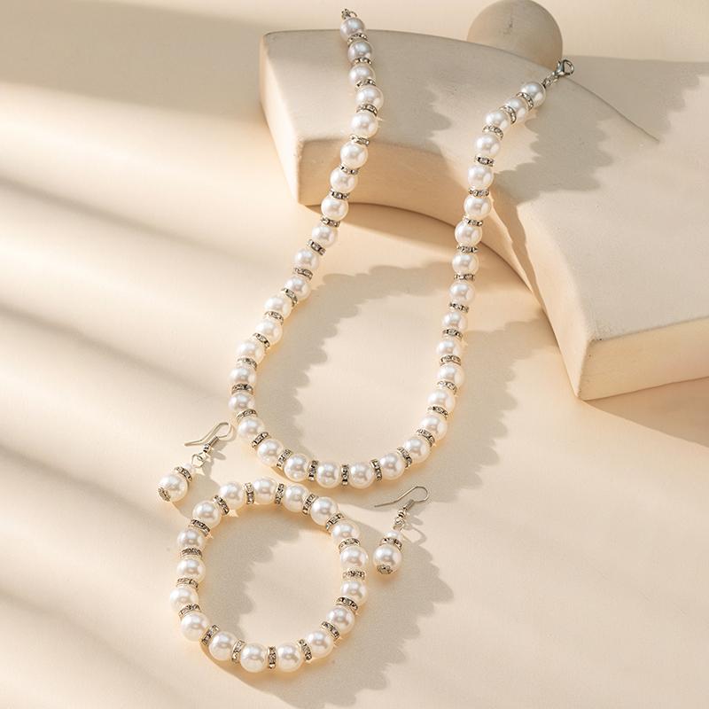 Abs Pearl Jewelry Necklace Earrings Bracelet Set Women'S Necklace Earrings Bracelet Three-Piece Set For Mom Gift Accessories